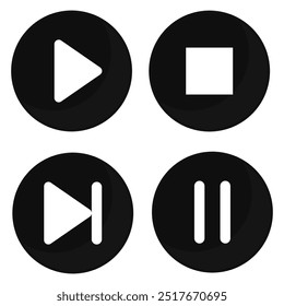 Media player button flat icons set isolated on white background.