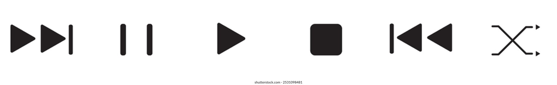 Botão do Media Player, avançar, pausar, reproduzir, parar, reverter, ilustração de vetor de ícone, isolado no fundo branco. Vetor editável. 