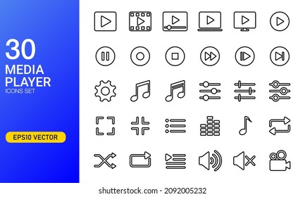Media player button icon. Play button, play, pause, and audio video player icon. Suitable for design element of multimedia player software user interface button.