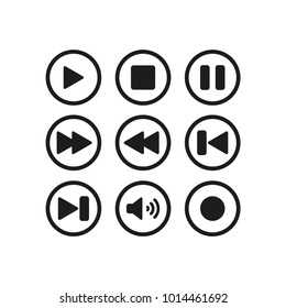Media player button icon set flat design vector template.