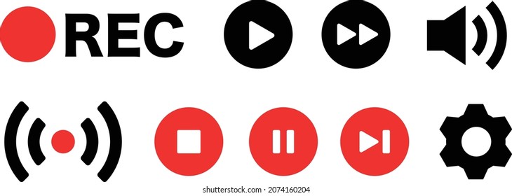 Media player button icon set.