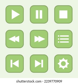 Media player button icon set in flat design