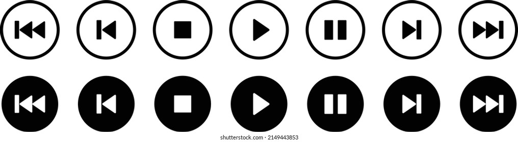 Media Player button icon set.Play and pause buttons, video audio player, player button set icon, play and pause vector buttons, vector plot