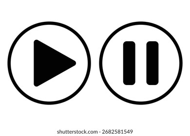 media player button icons. Play and pause buttons, video audio player, player button set on white background. eps 10.