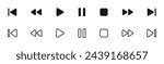 Media player button icons set. Pause, rewind, fast forward icon. Ui elements. Music player buttons. Video controls. Play video icon collection. Ui template. Vector illustration
