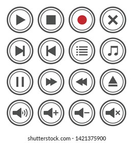 Media player button icons set