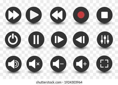 Media player button icons set. Multimedia symbols isolated vector illustration