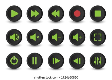 Media player button icons set. Multimedia symbols isolated vector illustration