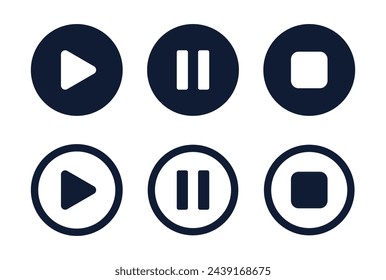 Media player button icons set. Pause, rewind, fast forward icon. Ui elements. Music player buttons. Video controls. Play video icon collection. Ui template. Vector illustration