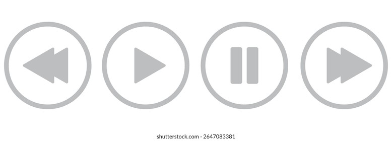 Ícones de botão do Media Player definidos. Ícone Pausar, retroceder, avançar rapidamente. Elementos da interface do usuário. Botões do player de música. Controles de vídeo. Reproduzir coleção de ícones de vídeo. Modelo de interface do usuário. Ilustração vetorial