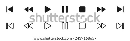 Media player button icons set. Pause, rewind, fast forward icon. Ui elements. Music player buttons. Video controls. Play video icon collection. Ui template. Vector illustration