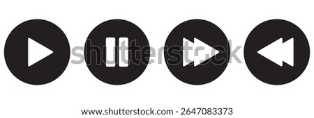 Media player button icons set. Pause, rewind, fast forward icon. Ui elements. Music player buttons. Video controls. Play video icon collection. Ui template. Vector illustration