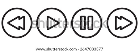 Media player button icons set. Pause, rewind, fast forward icon. Ui elements. Music player buttons. Video controls. Play video icon collection. Ui template. Vector illustration