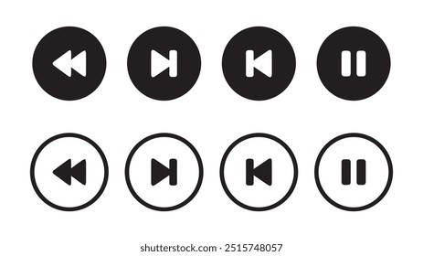 Ícones de botão do Media Player set.Pause, retroceder, avançar rápido Reproduzir coleção de ícones de vídeo.Ilustração de vetor 