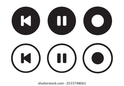 Ícones de botão do Media Player set.Pause, retroceder, avançar rápido Reproduzir coleção de ícones de vídeo.Ilustração de vetor 