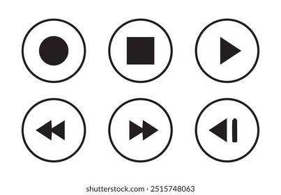 Ícones de botão do Media Player set.Pause, retroceder, avançar rápido Reproduzir coleção de ícones de vídeo.Ilustração de vetor 