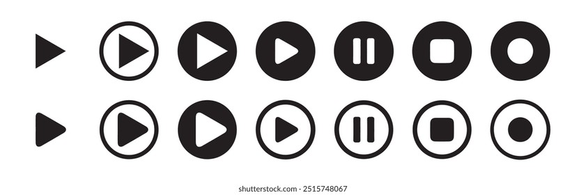 Ícones de botão do Media Player set.Pause, retroceder, avançar rápido Reproduzir coleção de ícones de vídeo.Ilustração de vetor 