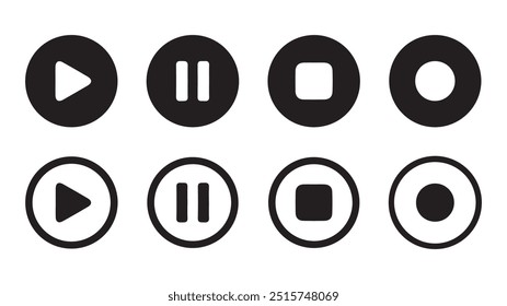 Ícones de botão do Media Player set.Pause, retroceder, avançar rápido Reproduzir coleção de ícones de vídeo.Ilustração de vetor 