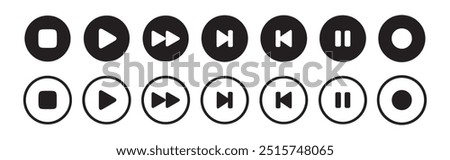 Media player button icons set.Pause, rewind, fast forward Play video icon collection.Vector Illustration 