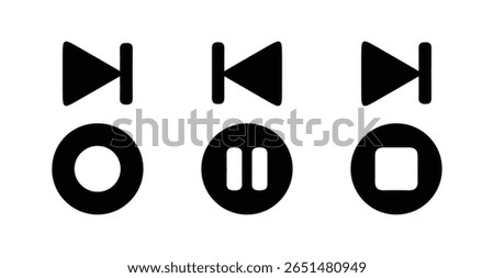 Media player button icons, video audio player, player button set icon symbol. Vector Illustration Eps 10