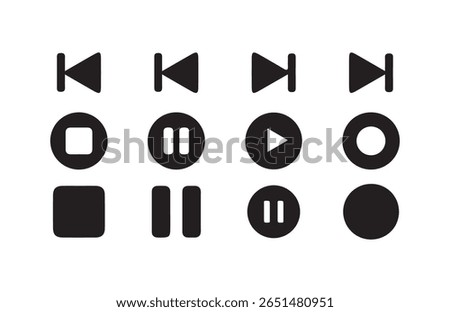 Media player button icons, video audio player, player button set icon symbol. Vector Illustration Eps 10