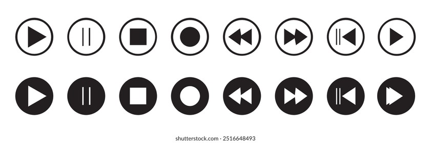 iconos de Botón de reproductor multimedia.Reproducir y pausar Botón Video, reproductor de audio, reproductor de Botón conjunto icono, reproducir y pausar Botón de Vector.Ilustración vectorial eps 