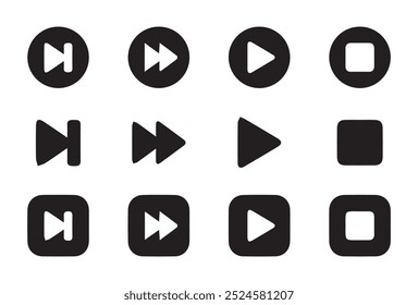 botão do media player icons.Botões de reprodução e pausa,player de áudio de vídeo,botão do player definir ícone symbol.Vetor Illustration EPS 10