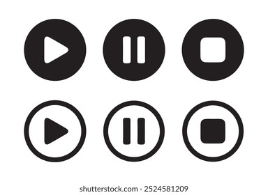 botão do media player icons.Botões de reprodução e pausa,player de áudio de vídeo,botão do player definir ícone symbol.Vetor Illustration EPS 10