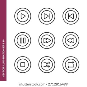 Media player button line icons - Mini collection series icon