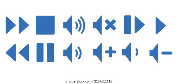 Símbolos del botón del reproductor de medios. Botones de reproducción y pausa, reproductor de audio de vídeo, símbolo de icono del conjunto de botones del reproductor, botón de reproducción y pausa del vector.