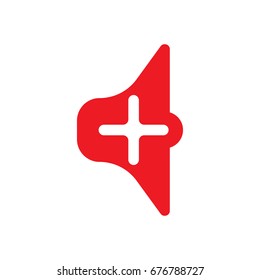 Media player button volume up vector icon on white background