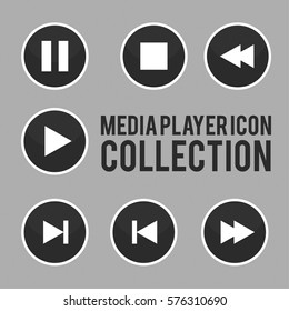 Media Player Buttons black white flat icons