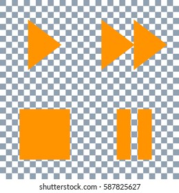 media player buttons collection vector on transparent background. Orange icon