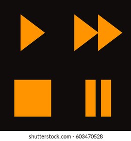 media player buttons collection vector. Orange icon on black background