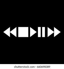 media player buttons collection vector. White icon on black background