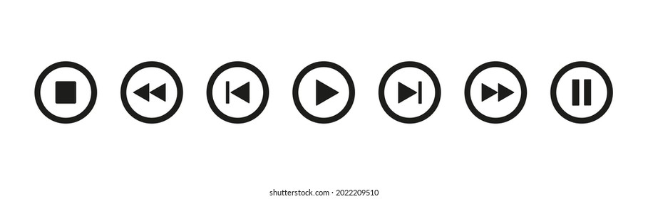 Media player buttons collection.Vector illustration isolated on white background.Music player concept . 10 eps