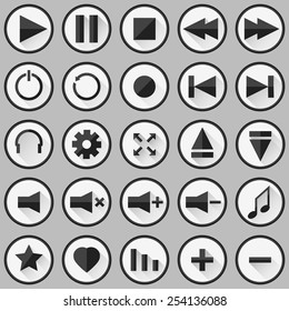 Media player buttons. Flat icons