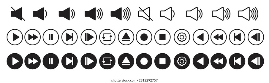 Media player buttons icon set. 