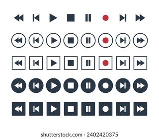 media player buttons icon set, video and audio interface symbols