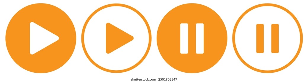 Media Player Buttons icon set, Play and pause buttons sign, Video Audio Player button symbol,. Orange play and pause button icon. Vector illustration.