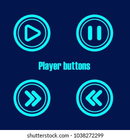media player buttons line icon flat design vector template. Dark blue background. Isolated vector