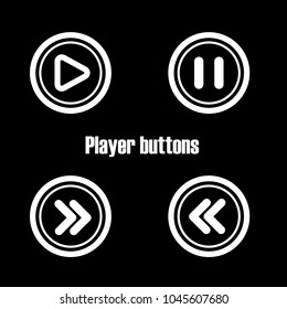 media player buttons line icon flat design vector template. Black background. Isolated vector