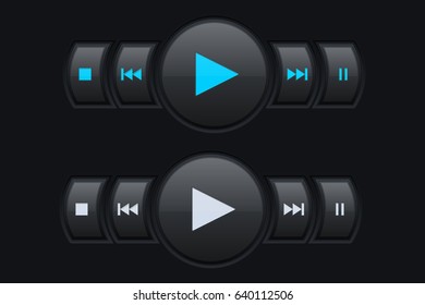 Media player buttons on black background. Vector 3d illustration