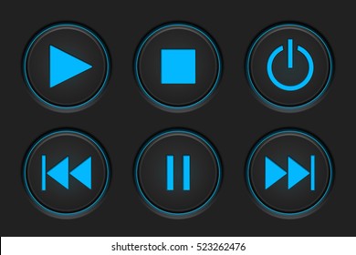 Media player buttons on dark background. Vector illustration