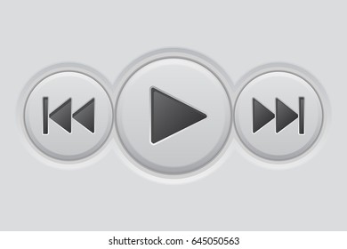 Media player buttons on gray background. Vector 3d illustration