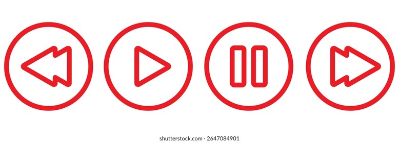 Botões do Media Player. Ícone Pausar, retroceder, avançar rapidamente. Botões do player de música. Elementos da interface do usuário. Modelo de interface do usuário. Botões Musicais. Ícones pretos. Conjunto de ícones do Media Player. Modelo do reprodutor de vídeo. Controles de vídeo.