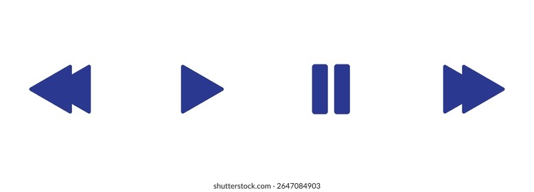 Botões do Media Player. Ícone Pausar, retroceder, avançar rapidamente. Botões do player de música. Elementos da interface do usuário. Modelo de interface do usuário. Botões Musicais. Ícones pretos. Conjunto de ícones do Media Player. Modelo do reprodutor de vídeo. Controles de vídeo.