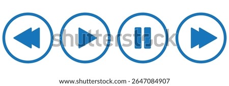 Media player buttons. Pause, rewind, fast forward icon. Music player buttons. Ui elements. Ui template. Musical Buttons. Black icons. Media player icon set. Video player template. Video controls.