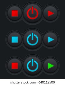 Media player buttons set. Colored collection. Vector 3d illustration