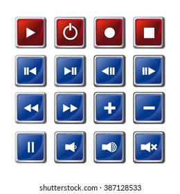 Media player buttons set. Player navigation buttons set. Media symbols icons isolated on white background. Video interface icon on white background. Vector illustration.